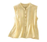 Cexiakong Leinen Tank Top Damen Leinenbluse Ärmellose Tuniken V-Ausschnitt Sommerhemd Sommer Tanktop Vintage Einfarbig Blusentops Casual Business Hemdbluse Tops Lockere Passform Damenblusen