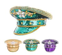 Cexiakong Pailletten Mütze Karneval Punk Hut Burning Man Sparkly Steampunk Hüte Damen Militär Kapitän Kappe Weihnachtsmütze