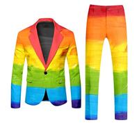 Cexiakong Pride Outfit Herren Regenbogen Anzug 2 Teilig Sportlich Sakko Hose Konfetti Anzug Herren 80er 90er Jahre Neon Party Outfit Bunte Karneval Mottoparty Slim Fit Hippie Kleidung