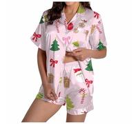Cexiakong Schlafanzug Damen Schlafanzug Kurz Party Weihnachten Pyjamas Weihnachtspyjama Weihnachts Rundhals Winter Weihnachtsschlafanzüge Schlafanzug Cartoon Weihnachtskleidung Sleepwear Drucken