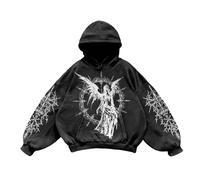 Cexiakong Sweatshirt Herren Damen Y2K Vintage Print Casual Hoodie College Style Gothic Langarm Hoodie Lose Street Retro Paar Sweatshirt Halloween Outfit Fashion Bequeme Mantel Regular Oberteile