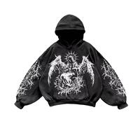 Cexiakong Sweatshirt Herren Y2K Vintage Totenkopf Print Casual Hoodie College Style Gothic Langarm Hoody Lose Street Retro Sweatshirts Winter Outfit Fashion Bequeme Kapuzenpulli Weich Oberteile