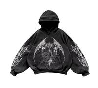 Cexiakong Sweatshirt Herren Y2K Vintage Totenkopf Print Casual Hoodie College Style Gothic Langarm Hoody Lose Street Retro Sweatshirts Winter Outfit Fashion Bequeme Kapuzenpulli Weich Oberteile