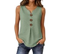 Cexiakong Tank Top Herren Ärmellose Tanktop Knopfleiste Vorne Leinenbluse V-Ausschnitt Musselin Bluse Locker Hemdbluse Basic Stretch Tunika Leicht und Luftig Tanktops Sommer Damenbluse