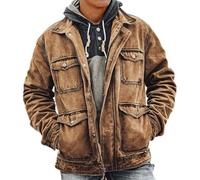 Cexiakong Vintage Trucker Wildlederjacke für Herren echtes Lammfell Herren Lederjacken Hemdkragen Jacken Vintage Hemd Wildlederlook Freizeithemd Langarm Karneval