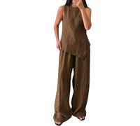 Cexiakong Zweiteiler Damen Elegant Freizeitanzug Set Sommer Outfit Ärmellose Asymmetrisch Tanktop und Weitem Bein Lang Hosen Bequem Weich Hausanzug Atmungsaktiv Loungewear Einfarbig Damenanzug