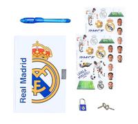 CF REAL MADRID Schreibwarenset für Jungen, Inklusive Notizbuch, Stift, Aufklebern und Schloss mit Schlüsseln, Geschenk für Kinder