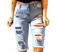 cffdviz Amerikanische Flagge Zerrissene Denim-Shorts Für Frauen 250. USA-Jubiläum,Light Blue,S