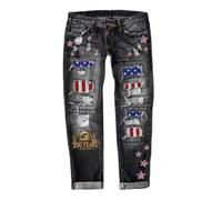 cffdviz Amerikanische Flaggen-Jeans Für Damen 250. Jubiläum USA Zerrissene Denim-Hosen 4. Juli,Schwarz,XL