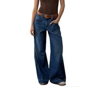 cffdviz Damen Baggy Weite-Bein Jeans Mittlere Taille Lässig Gewaschen Locker Gerade Schnitt Denim-Hose,Blau,M