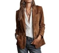 cffdviz Damen Blazerjacke Aus Kunstwildleder Mit Revers Und Einreihigem Schnitt,Braun,M