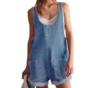 cffdviz Damen Denim Overall Shorts Sommer Verstellbarer Träger Lässig Sitzt Jeans Romper Jumpsuits,Light blue,S
