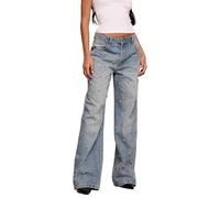 cffdviz Damen High-Waist Rock Niet Weitbein Jeans Gewaschen Abgenutzt Y2K Geradebein Denim Hose,Light Blue,XL