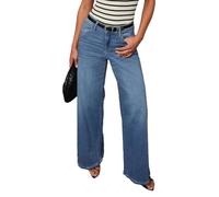 cffdviz Damen Jeans Mit Weitem Bein Verwaschen Locker Sitzend Gerade Geschnitten Denim-Hosen,Blau,XXL