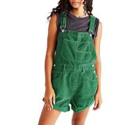 cffdviz Damen Lässige Cord-Overalls Mit Lockerer Passform Mehreren Kurzoverall Mit Umschlagbund Latzhose Kurz Verstellbare Träger,Grün,XL