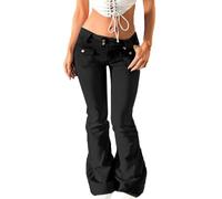 cffdviz Damen Low-Rise Bootcut-Jeans Slim Fit Stretch Flare Jeans Denimhose,Schwarz,M