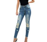 cffdviz Damen Mittlere Taille Zerrissene Skinny Jeans Schlank Gerade Bein Boyfriend Knöchel Denim Hose,Light Blue,S
