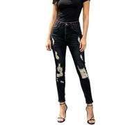 cffdviz Damen Mittlere Taille Zerrissene Skinny Jeans Schlank Gerade Bein Boyfriend Knöchel Denim Hose,Schwarz,S