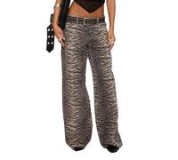 cffdviz Damen Y2K Leopardenmuster Weite-Jeans Sexy Low-Rise Gerade Geschnittene Denim-Hosen,Schwarz,S