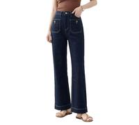 cffdviz Gerade Geschnittene Jeans Für Frauen Hoch Tailliert Weit Lässig Abgenutzt Weite Beinhosen Aus Denim,Dark Blue,L