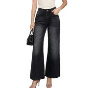cffdviz Jeans Für Damen Mittelhoch Geschnitten Mit Schleifendruck Lockere Gerade Geschnittene Denim-Hose Weite Hosen,Schwarz,S