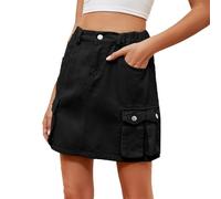 cffvdiz Cargorock Für Damen Sexy Bodycon Mini Denim Rock Elastische Taille Multi-Pocket Jeans Cargo-Röcke,Schwarz,M