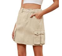 cffvdiz Cargorock Für Damen Sexy Bodycon Mini Denim Rock Elastische Taille Multi-Pocket Jeans Cargo-Röcke,Light Khaki,M