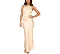 cffvdiz Champagne,M, Frauen Satin Seide Maxi Kleid Sexy Ärmellose Spaghetti Strap Backless Hochzeit Gast Kleid