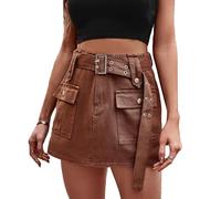 cffvdiz Damen Denim Cargorock Elastische Taille Bodycon Mini Y2K Jeans Röcke Mit Gürtel,Braun,S