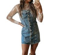 cffvdiz Damen Distressed Cami Western Denim Kleid Spaghetti Straps Casual Slim Rodeo Jean Kleider,Dark Blue,M
