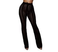 cffvdiz Damen Häkeln Strandhosen Sexy Hohl Strickhose Bikini Badeanzug Cover Up Hose,Schwarz,M