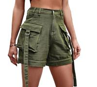 cffvdiz Damen Relaxed Fit Cargo Shorts Lässige Elastische Taille Wandern Outdoor Sommer Denim Shorts,Army Green,XL