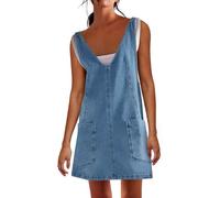 cffvdiz Damen Sexy Backless Overall Mini Denim Kleid Ärmellos Lose Jean Kleid Mit Verstellbaren Trägern,Light Blue,S