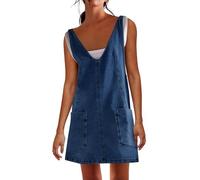 cffvdiz Damen Sexy Backless Overall Mini Denim Kleid Ärmellos Lose Jean Kleid Mit Verstellbaren Trägern,Dark Blue,S