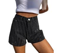 cffvdiz Damen Sommer Casual Denim Shorts Hohe Taille Strass Gerade Jean Denim Shorts,Schwarz,XL