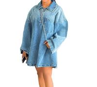 cffvdiz Damen Vintage Distressed Lose Denim Kleider Sommer Langarm Pullover Kurze Jean Kleid,Light Blue,XXL