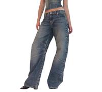 cffvdiz Dark Blue,M, Frauen Baggy Barrel Jeans Mid Rise Vintage Gefallene Gerade Breite Bein Denim Hosen