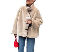 cffvdiz Fleece Jacke Für Frauen Fuzzy Langarm Knopf Up Lose Dicke Warm Sherpa Mantel Outwear,Beige,M