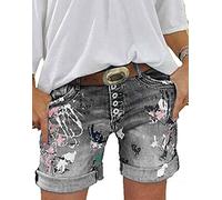 cffvdiz Frauen Hohe Taille Denim Shorts Graphic Print Casual Jeans Shorts,Grau,XXL