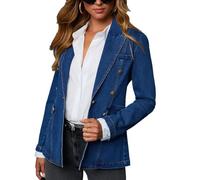 cffvdiz Frauen Mode Denim Blazer Jacke Einkerbte Revers EIN Knopf Langarm Slim Fit Arbeit Büro Jean Blazer Mit Taschen,Dark Blue,S