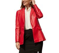 cffvdiz Frauen Single Button Faux Leder Blazer Jacke Einkerbte Revers Casual Arbeit PU Leder Outwear Mantel,Rot,3XL