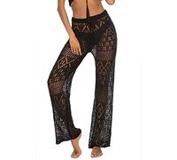 cffvdiz Häkeln Hosen Für Frauen Sexy Hohl Bikini Badeanzug Cover Up Hosen Hohe Taille Mesh Beach Hose,Schwarz,M