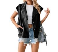 cffvdiz Jeansweste Für Damen Oversized Button Down Ärmellos Lockere Jeans Distressed Weste Jackenoberteile,Schwarz,M