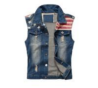 cffvdiz Jeansweste Für Herren Amerikanische Flagge Ärmellose Button Down Jeanshemdweste Jean Tanktops,Blau,3XL