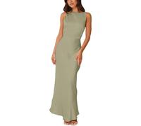 cffvdiz Light Green,S, Frauen Satin Seide Maxi Kleid Sexy Ärmellose Spaghetti Strap Backless Hochzeit Gast Kleid