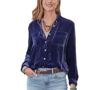 cffvdiz Lila,M, Samt Hemden Für Frauen Langarm Vintage Button Down Shirts Bluse Herbst Winter