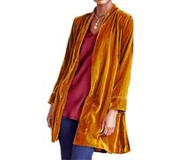 cffvdiz Orange,XL, Damen Samt Blazer Cardigan Langarm Offene Front Jacke Mantel