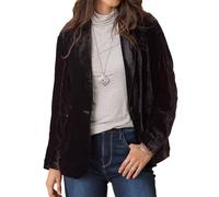 cffvdiz Schwarz,L, Frauen Casual Samt Blazer Revers Knopf Front Langarm Blazer Jacke Mantel Arbeit Büro