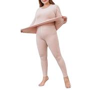 CFlong Thermowäsche Set, DamenThermounterwäsche, Thermo Unterwäsche, Ultra Weich Warm Rundhalsausschnitt Mit Hoher Taille Große Ober- Und Unterteile (Beige,5XL)