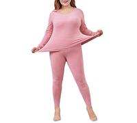 CFlong Thermowäsche Set, DamenThermounterwäsche, Thermo Unterwäsche, Ultra Weich Warm Rundhalsausschnitt Mit Hoher Taille Große Ober- Und Unterteile (Pink,L)